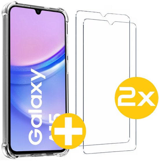 Hoesje en Screenprotector Combi Geschikt Voor Samsung A15 - Anti Shock Hoesje + 2x Screenprotector