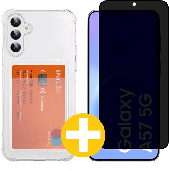 Pashouder Hoesje en Privacy Screenprotector Combi Geschikt Voor Samsung A57 - Pasjeshouder + Privacy Screenprotector