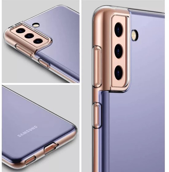 Hoesje en Screenprotector Combi Geschikt Voor Samsung Galaxy S21 - Transparant Hoesje + 2x Screenprotector