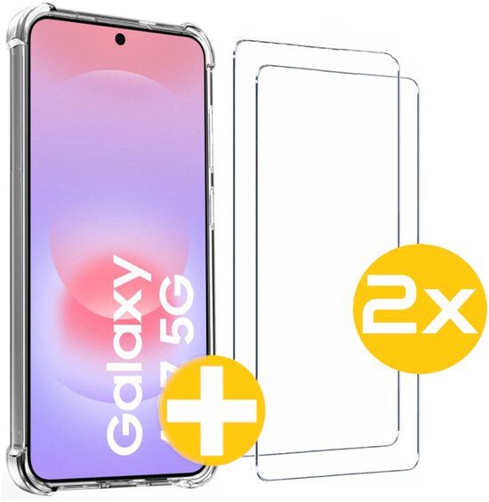Hoesje en Screenprotector Combi Geschikt Voor Samsung A37 - Anti Shock Hoesje + 2x Screenprotector