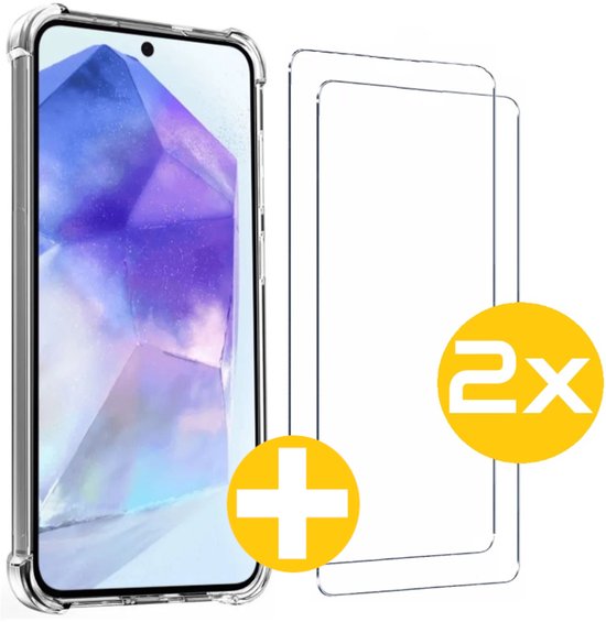 Hoesje en Screenprotector Combi Geschikt Voor Samsung A55 - Anti Shock Hoesje + 2x Screenprotector