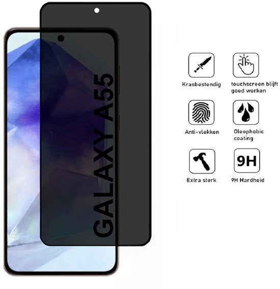 Hoesje en Privacy Screenprotector Combi Geschikt Voor Samsung A55 - Transparant Hoesje + Privacy Glas