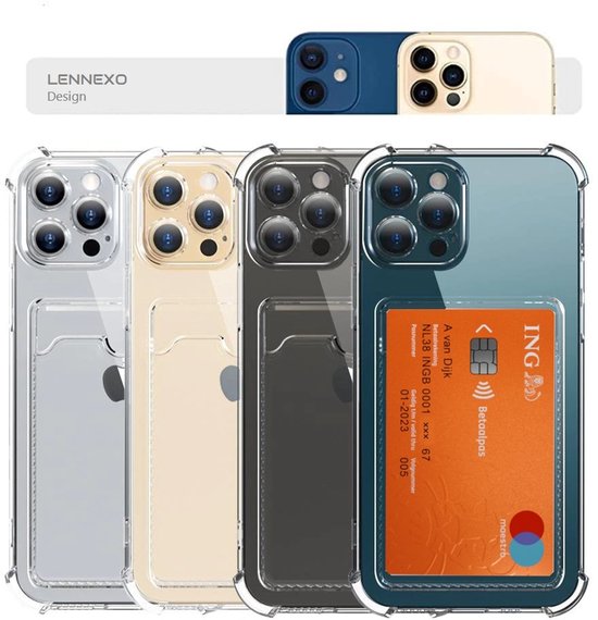 Lennexo Hoesje Met Pashouder Geschikt Voor iPhone SE 2022 / 2020 / 8 / 7 - Transparant Siliconen Hoesje - Shockproof Case