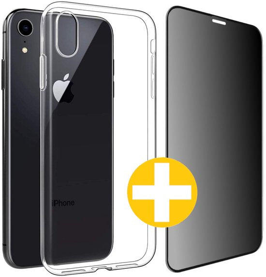 Hoesje en Privacy Screenprotector Combi Geschikt Voor iPhone XR - Transparant Hoesje + Privacy Glas