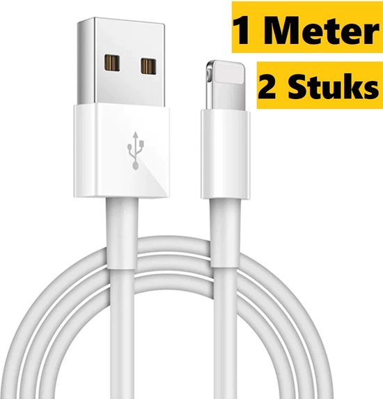 2x Lightning Naar USB-A data en Laadkabel 1 Meter|Geschikt voor Apple iPhone 6,7,8,SE,X,XS,XR,11,12,13,Mini,Pro Max|Premium Kabel|Oplaadsnoer Geschikt Voor iPhone en iPad