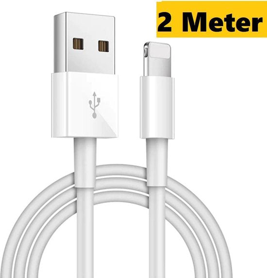 Lightning Naar USB-A data en Laadkabel 2 Meter|Geschikt voor Apple iPhone 6,7,8,SE,X,XS,XR,11,12,13,Mini,Pro Max|Premium Kabel|Oplaadsnoer Geschikt Voor iPhone en iPad