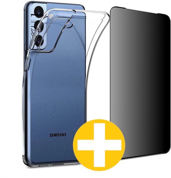 Hoesje en Privacy Screenprotector Combi Geschikt Voor Samsung S22 - Transparant Hoesje + Privacy Glas