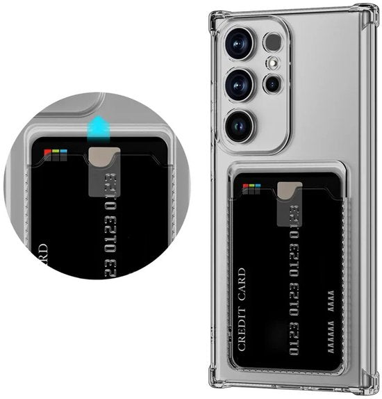 Lennexo Hoesje Met Pashouder Geschikt Voor Samsung S25 Ultra - Transparant Siliconen Hoesje - Shockproof Case