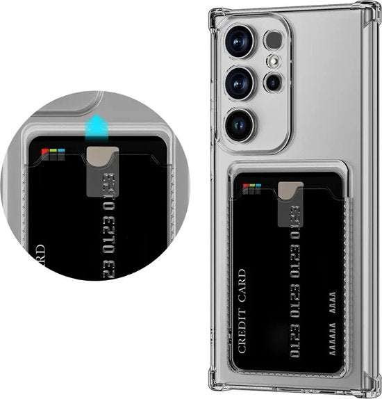 Lennexo Hoesje Met Pashouder Geschikt Voor Samsung S24 ULTRA - Transparant Siliconen Hoesje - Shockproof Case