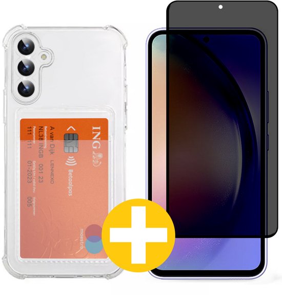 Pashouder Hoesje en Privacy Screenprotector Combi Geschikt Voor Samsung A54 - Pasjeshouder + Privacy Screenprotector