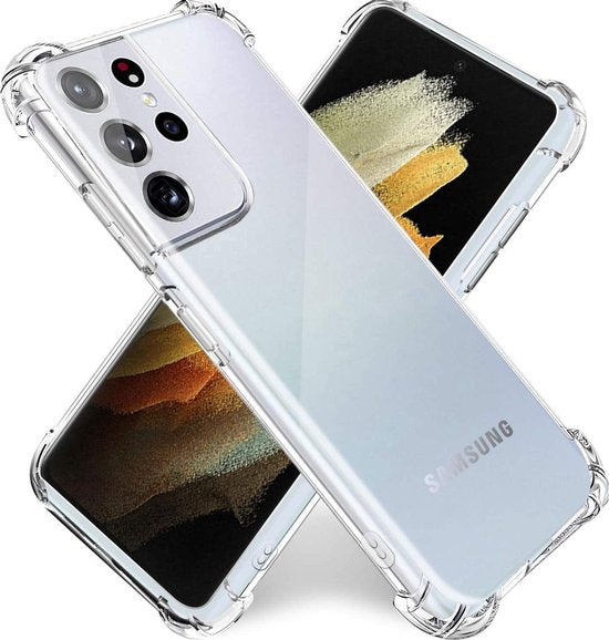 Samsung Galaxy S21 Ultra Hoesje Anti Shock | ShockProof Silicone Case | Transparant Back Cover