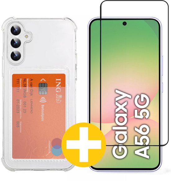 Pashouder Hoesje en Screenprotector Combi Geschikt Voor Samsung A56 - Pasjeshouder + Premium Screenprotector