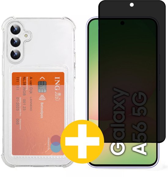 Pashouder Hoesje en Privacy Screenprotector Combi Geschikt Voor Samsung A56 - Pasjeshouder + Privacy Screenprotector