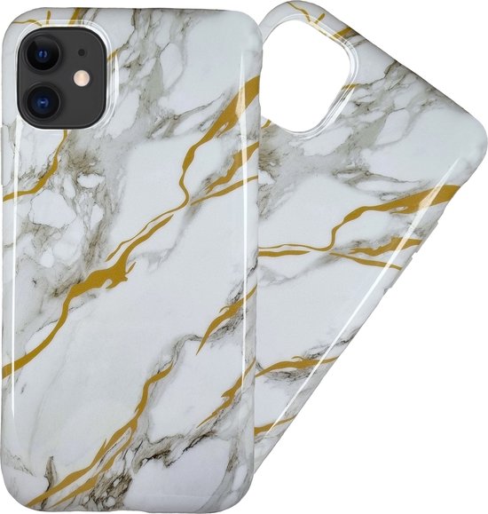 Luxe Hoesje iPhone 11 - Siliconen Marmer Hoesje - Wit