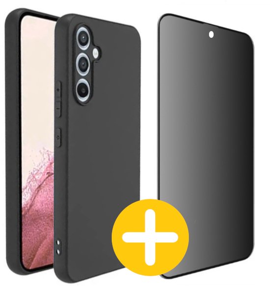 Hoesje en Privacy Screenprotector Combi Geschikt Voor Samsung S23+ (S23 PLUS) - Zwart Hoesje + Privacy Glas