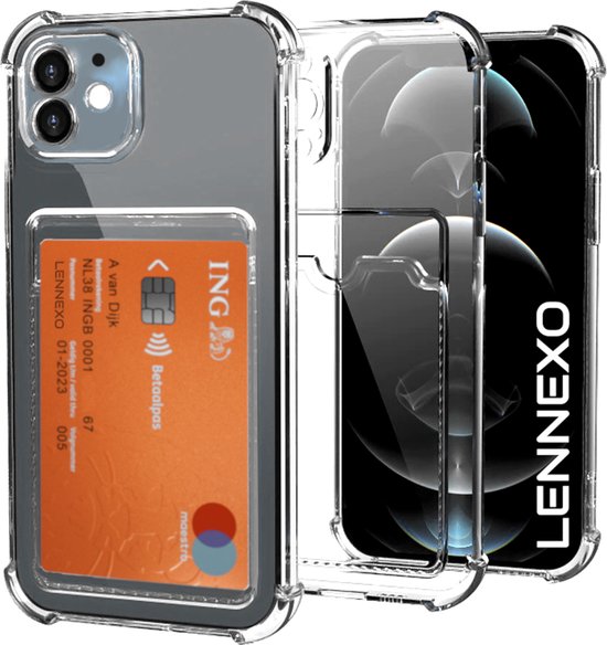 Pashouder Hoesje en Screenprotector Combi Geschikt Voor iPhone 12 Mini - Pasjeshouder + 2x Screenprotector