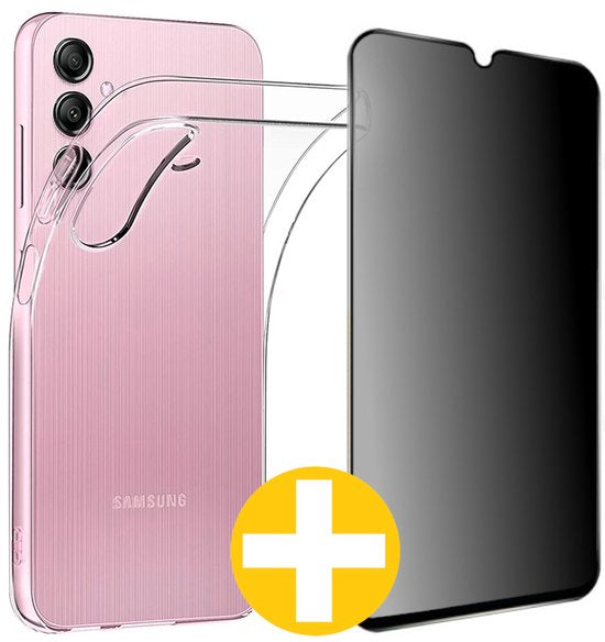 Hoesje en Privacy Screenprotector Combi Geschikt Voor Samsung A15 - Transparant Hoesje + Privacy Glas