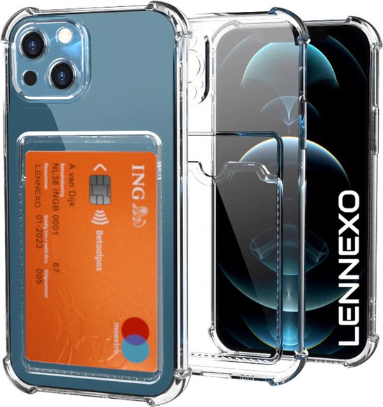 Lennexo Hoesje Met Pashouder Geschikt Voor iPhone 13 Mini - Transparant Siliconen Hoesje - Shockproof Case