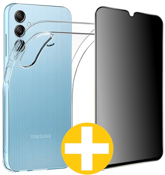 Hoesje en Privacy Screenprotector Combi Geschikt Voor Samsung A34 - Transparant Hoesje + Privacy Glas