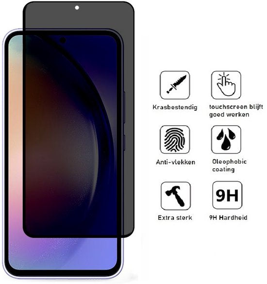 Hoesje en Privacy Screenprotector Combi Geschikt Voor Samsung A54 - Transparant Hoesje + Privacy Glas