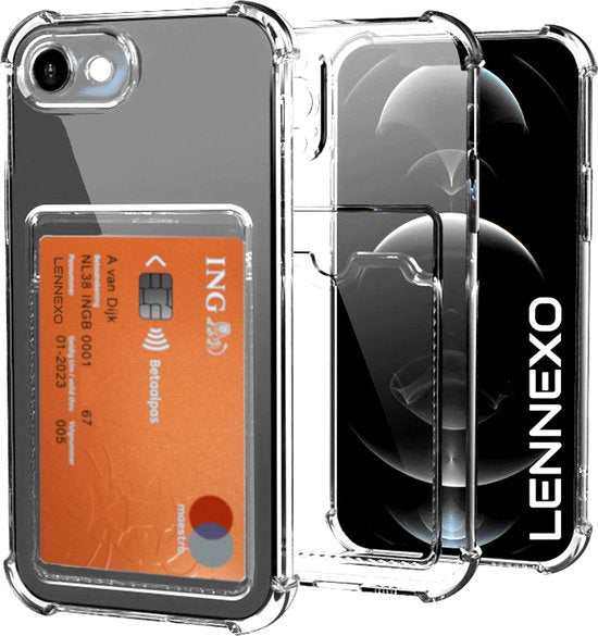Lennexo Hoesje Met Pashouder Geschikt Voor iPhone SE 2022 / 2020 / 8 / 7 - Transparant Siliconen Hoesje - Shockproof Case
