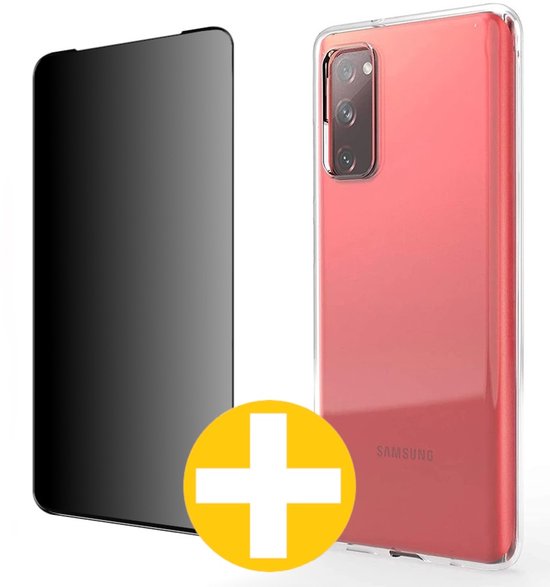 Hoesje en Privacy Screenprotector Combi Geschikt Voor Samsung S20 FE (Fan Edition) - Transparant Hoesje + Privacy Glas