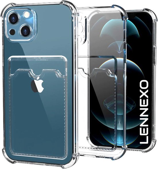 Lennexo Hoesje Met Pashouder Geschikt Voor iPhone 15 - Transparant Siliconen Hoesje - Shockproof Case