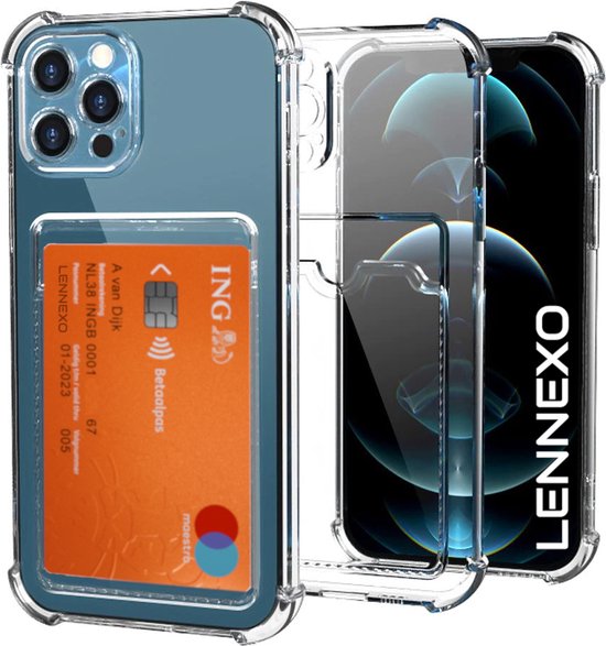 Lennexo Hoesje met Pashouder Geschikt Voor iPhone 13 Pro - Transparant Siliconen Hoesje - Shockproof Case