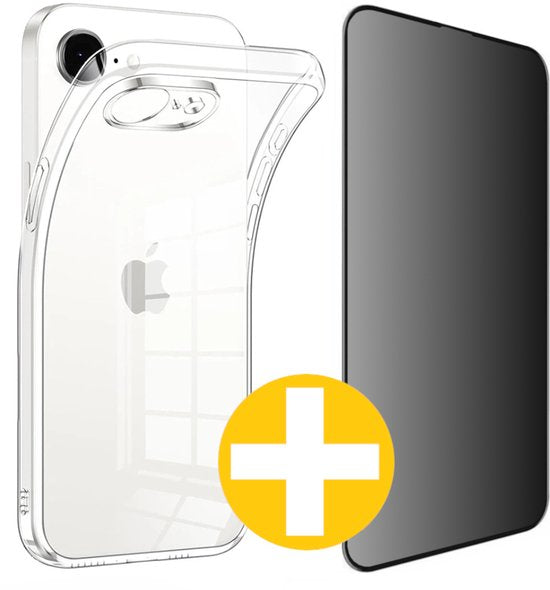 Hoesje en Privacy Screenprotector Combi Geschikt Voor iPhone 16e - Transparant Hoesje + Privacy Glas