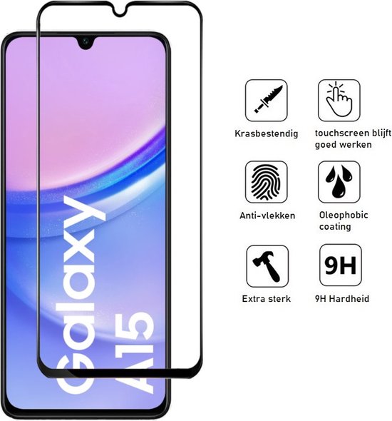 Full Cover Screenprotector Geschikt Voor Samsung A15 - Volledige Beschermglas - PREMIUM Tempered Glass - 1 stuk