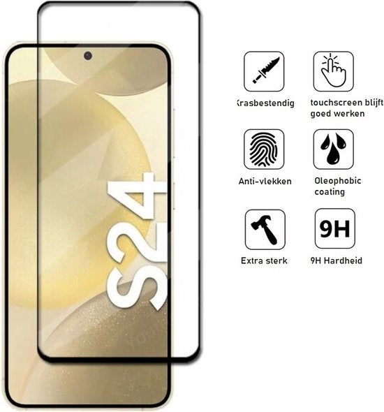 Full Cover Screenprotector Geschikt Voor Samsung S24 - Volledige Beschermglas - PREMIUM Tempered Glass - 1 stuk