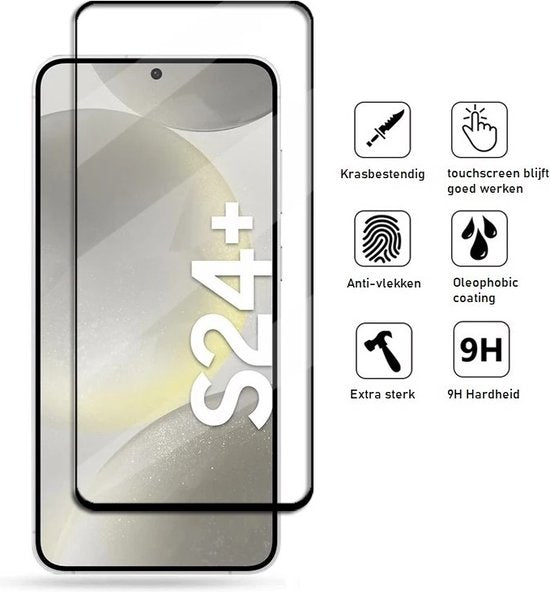 Full Cover Screenprotector Geschikt Voor Samsung S24+ (S24 PLUS) - Volledige Beschermglas - PREMIUM Tempered Glass - 1 stuk
