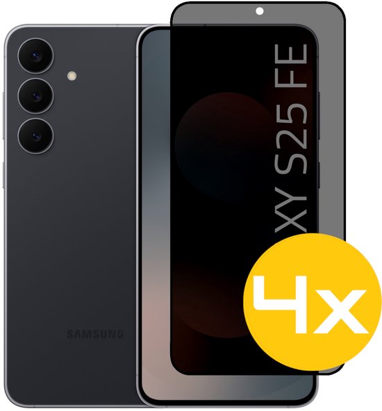 Privacy Screenprotector Geschikt Voor Samsung S25FE (Fan Edition) - Volledige Beschermglas - 4 Stuks