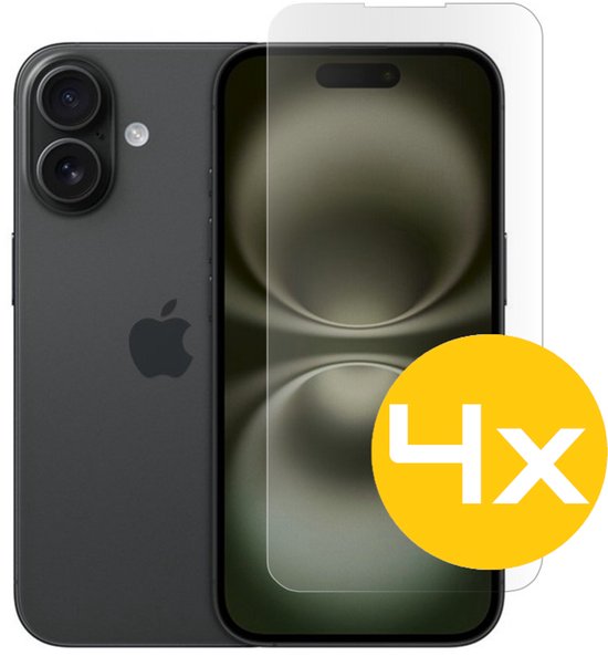 Screenprotector Geschikt Voor iPhone 16 Plus - Glasplaat - Tempered Glass - 4 Stuks