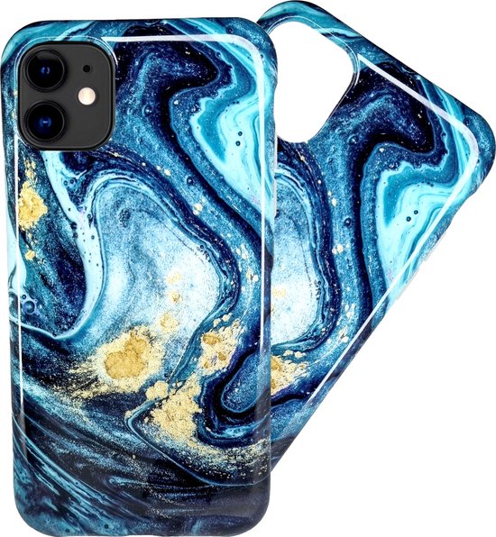 Luxe iPhone 11 Hoesje | Siliconen Marmer Hoesje | Soft Back Cover Telefoonhoesje - Blauw