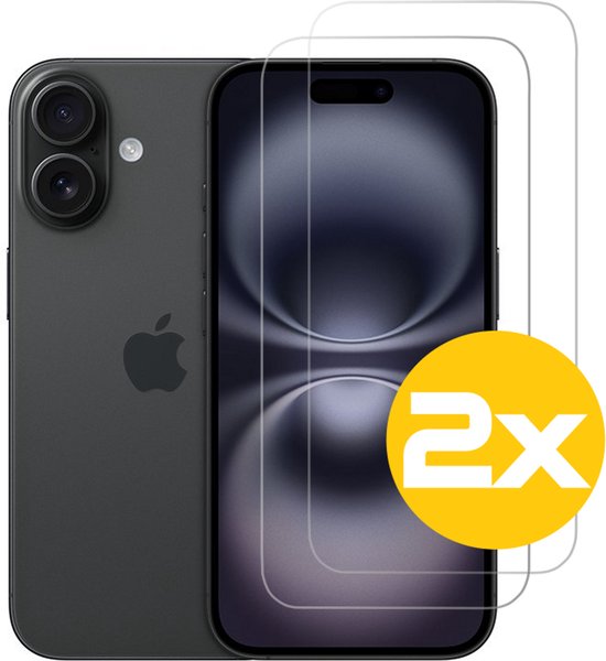 Hoesje en Screenprotector Combi Geschikt Voor iPhone 16 - Zwarte Siliconen Hoesje + 2x Screenprotector