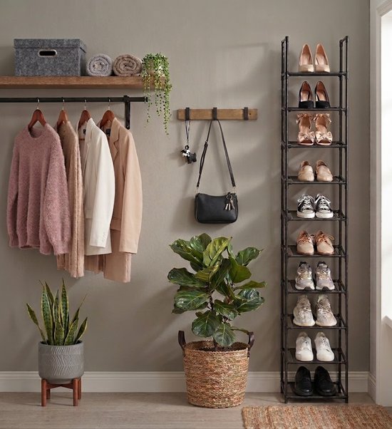 Schoenenrek met 10 Niveaus - Open Schoenenkast - Opbergen van Schoenen - Schoenenbank Industrieel - Zwart