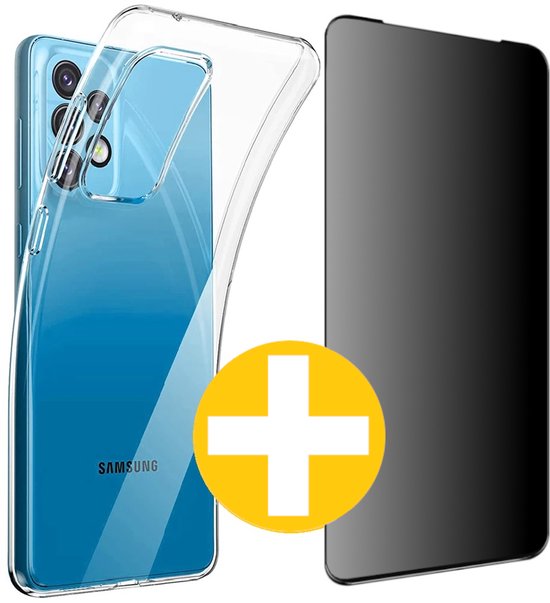 Hoesje en Privacy Screenprotector Combi Geschikt Voor Samsung A52 - Transparant Hoesje + Privacy Glas