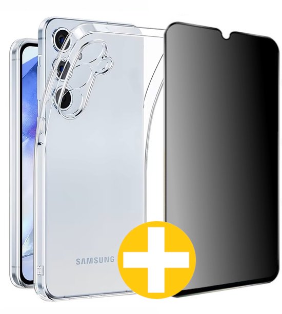 Hoesje en Privacy Screenprotector Combi Geschikt Voor Samsung A26 - Transparant Hoesje + Privacy Glas