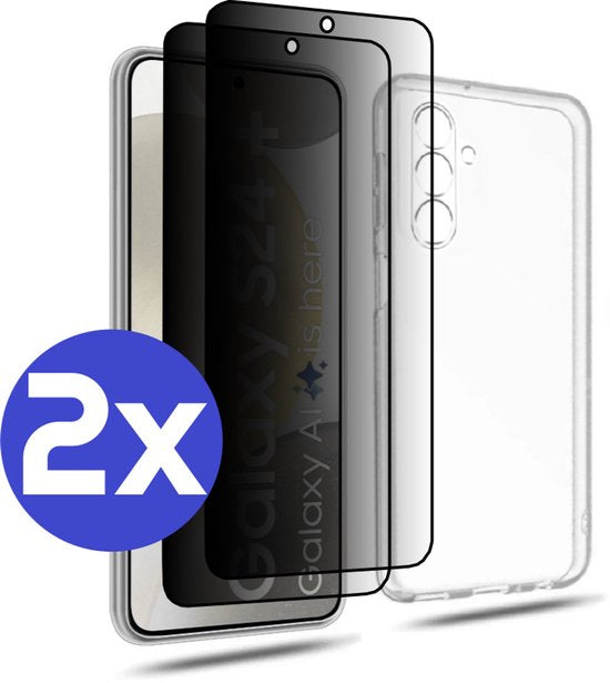 ArmorDrop Transparant Hoesje Inclusief 2x Privacy Screenprotector Geschikt Voor Samsung S24+ (S24 PLUS)