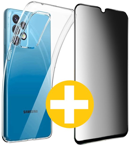 Hoesje en Privacy Screenprotector Combi Geschikt Voor Samsung A13 5G - Transparant Hoesje + Privacy Glas