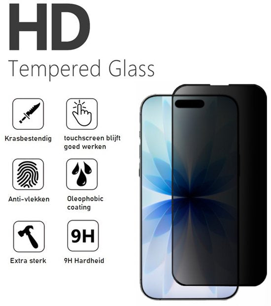 Privacy Screenprotector Geschikt Voor iPhone 16 Plus - Volledige Beschermglas - 2 Stuks