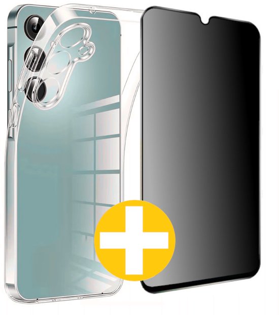 Hoesje en Privacy Screenprotector Combi Geschikt Voor Samsung A16 - Transparant Hoesje + Privacy Glas