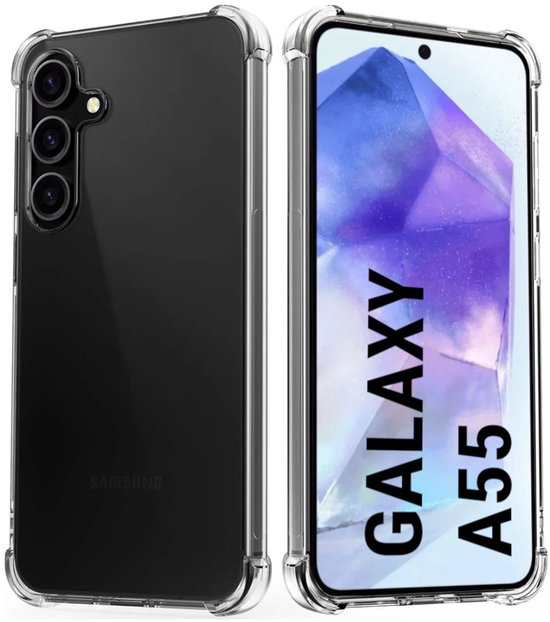 Hoesje en Screenprotector Combi Geschikt Voor Samsung A55 - Anti Shock Hoesje + 2x Screenprotector
