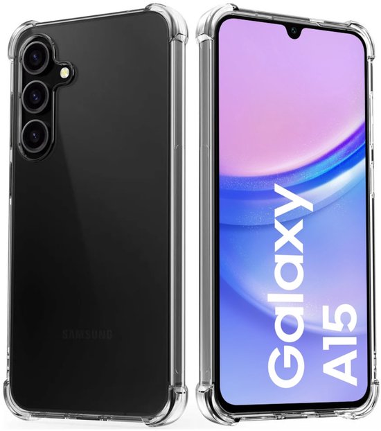 Hoesje en Screenprotector Combi Geschikt Voor Samsung A15 - Anti Shock Hoesje + 2x Screenprotector