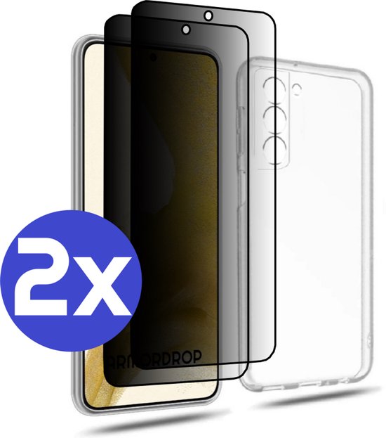 ArmorDrop Transparant Hoesje Inclusief 2x Privacy Screenprotector Geschikt Voor Samsung S22