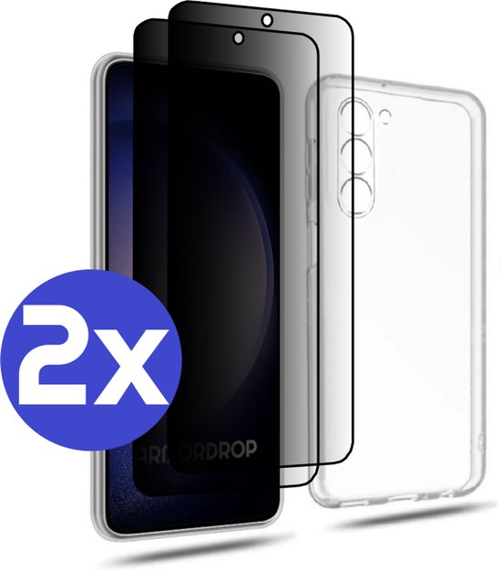 ArmorDrop Transparant Hoesje Inclusief 2x Privacy Screenprotector Geschikt Voor Samsung S23