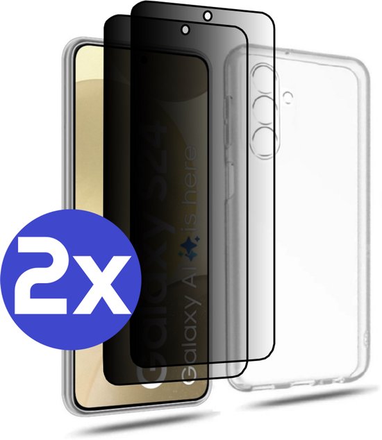 ArmorDrop Transparant Hoesje Inclusief 2x Privacy Screenprotector Geschikt Voor Samsung S24