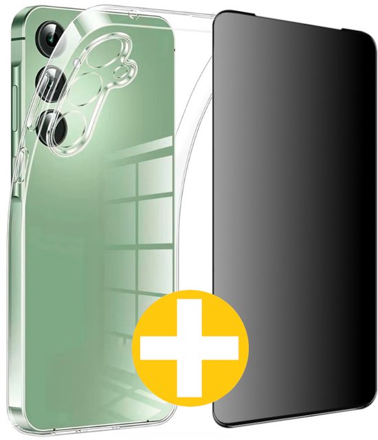 Hoesje en Privacy Screenprotector Combi Geschikt Voor Samsung A35 - Transparant Hoesje + Privacy Glas
