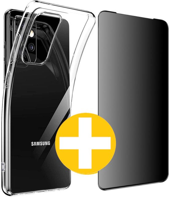 Hoesje en Privacy Screenprotector Combi Geschikt Voor Samsung A53 - Transparant Hoesje + Privacy Glas